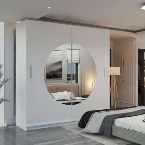 Mandarin Double Sliding Mirror Door Wardrobe -White 150cm