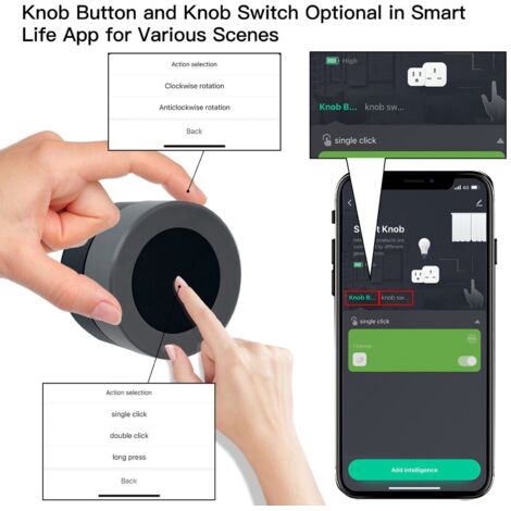 Mando a distancia inalámbrico ZigBee: interruptor giratorio con modos automáticos (escenas), funciona con pilas, universalmente compatible, negro, 40 mm