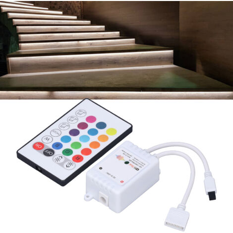 Mando a distancia inteligente Tuya de 4 vías con LED RGB, 24 botones, 16 modos de color, inalámbrico (CC 5–24 V)