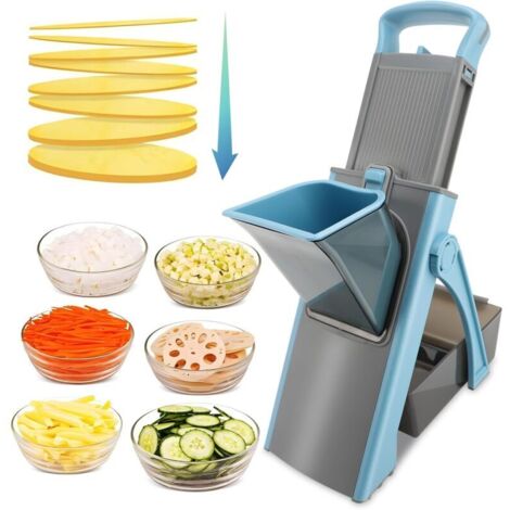 Mandolina da cucina, tagliaverdure multifunzionale, tritatutto manuale, tagliapatate a spessore regolabile - Julienne, affetta, striscioline, dadi, cubetti per patate, carote, cetrioli, pomodori (blu)