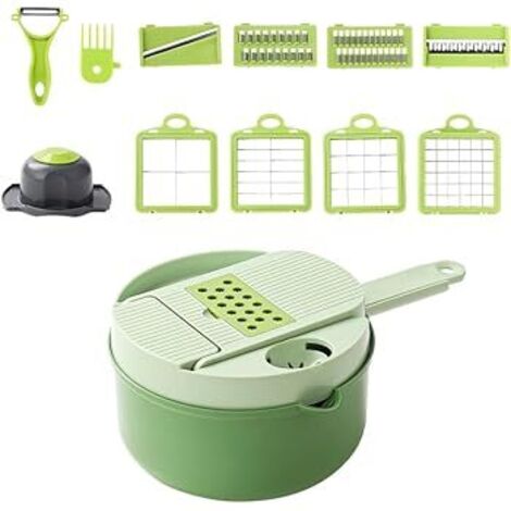 Mandolina de Cocina Multifunción 10 en 1, Cortador Manual de Verduras con 7 Cuchillas Ajustables, Profesional para Tomate, Pepino y Cebolla