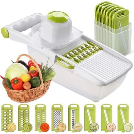 Mandolina tutto in uno, taglia frutta e verdura, affettatrice multifunzionale per verdure, affettatrice intercambiabile in acciaio inox con contenitore per alimenti, protezione per le mani, affettatri