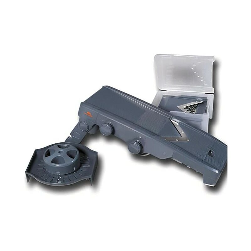 Mandoline avec coupe en v avec 5 lames et presse-agrumes inclus, Gris, 34 x 15x 13 cm