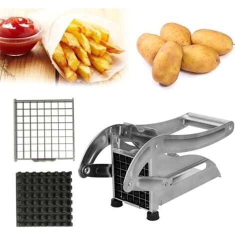 Mandoline Coupe-frites machine inox, découper cuisine carotte pommes de terre, lames trancheuse avec 2 grilles 25 x 12 cm ERROLVES®