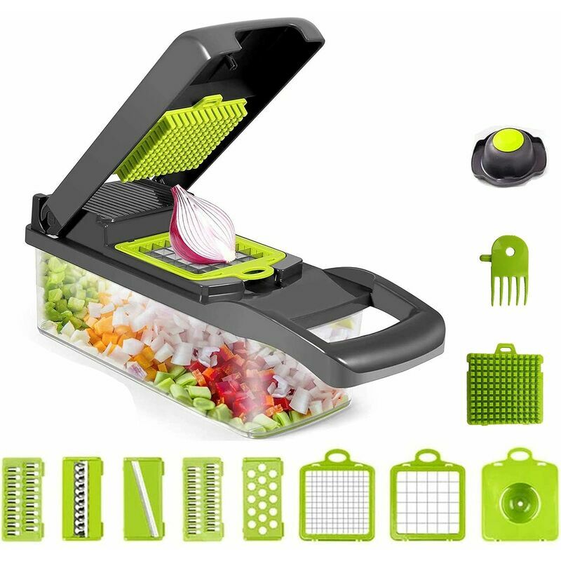 KZQ - Mandoline Cuisine 12 en 1 - Mandoline Professionnelle avec 6 Lames Remplaçables - Outil Multifonction pour Trancher, Couper et Râper les Légumes