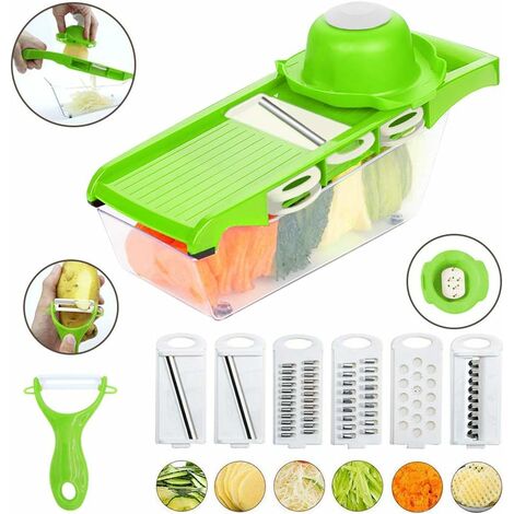 Mandoline Cuisine Multifonction 6 en 1, Coupe-Légumes avec Récipient pour Legume pour Pommes, BPA Free (Vert)