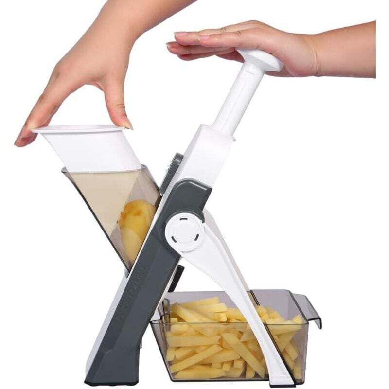 Mandoline de Cuisine Manuelle Multifonction Tous Coupe Légumes Lame en acier inoxydable, Julienne, Cubes, Fcoupe Patate Frite carotte, tomate (Gris)
