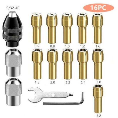 Mandril de pinza KZQ de 16 piezas, compatible con accesorios para herramientas de torneado, mandril de cambio rápido de repuesto de 0,8 mm a 3,2 mm 4486, tuerca metálica de pinza de latón de repuesto 