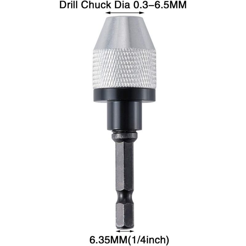 Mandrin à changement rapide pour perceuse sans clé avec tige hexagonale de 0,3–6,5 mm