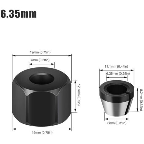 Mandrin à Pince 6,35 mm avec Écrou pour Gravure, Machine de Découpage, Adaptateur de Mèche, Routeur Électrique, Accessoire de Fraise