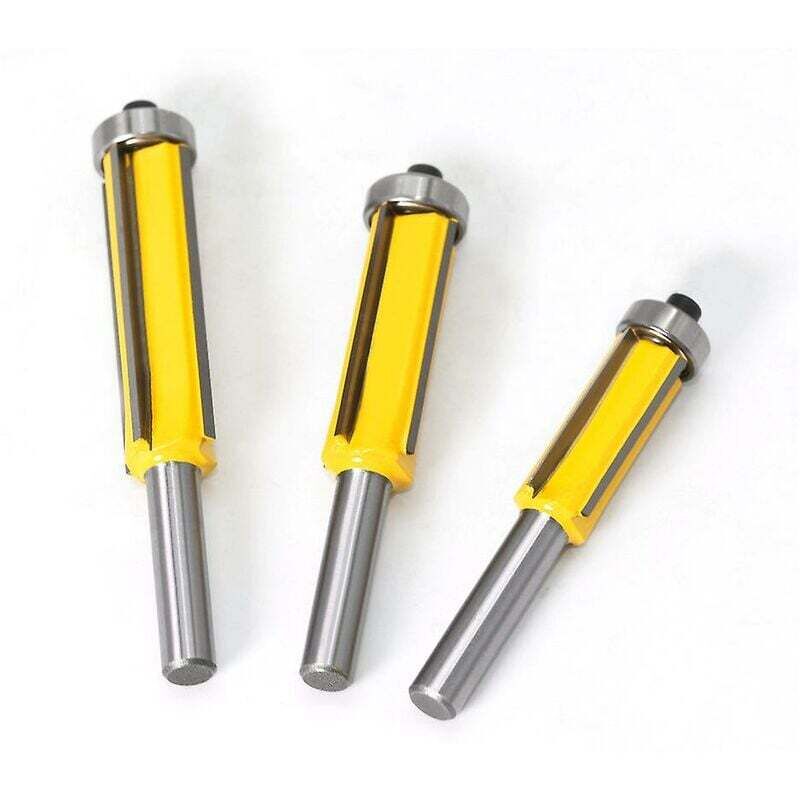 Mandrin de perceuse 3 pièces, fraise à toupie, coupe-copie à tige à 4 cannelures avec roulement supérieur fraise affleurante droite carbure travail