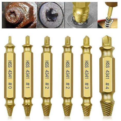 Mandrin de perceuse 6pcs Kit d'extracteur de vis cassé Kit d'extracteur de vis endommagé Extracteurs de tête de vis Extracteur de vis endommagé et extracteur de boulon pour retirer la vis cas