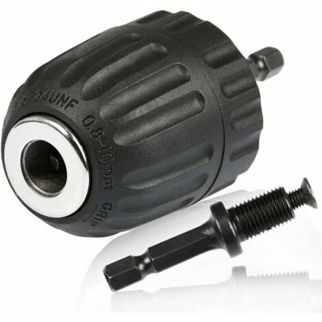 Mandrin de perceuse，Mandrin sans clé 0.8-10mm, Mandrin à serrage rapide 3/8"-24UNF, Mandrin Porte Foret sans Clé Mandrin à queue hexagonale avec Porte Douille Hexagonale Mandrin 1/4" Accessoires pour 