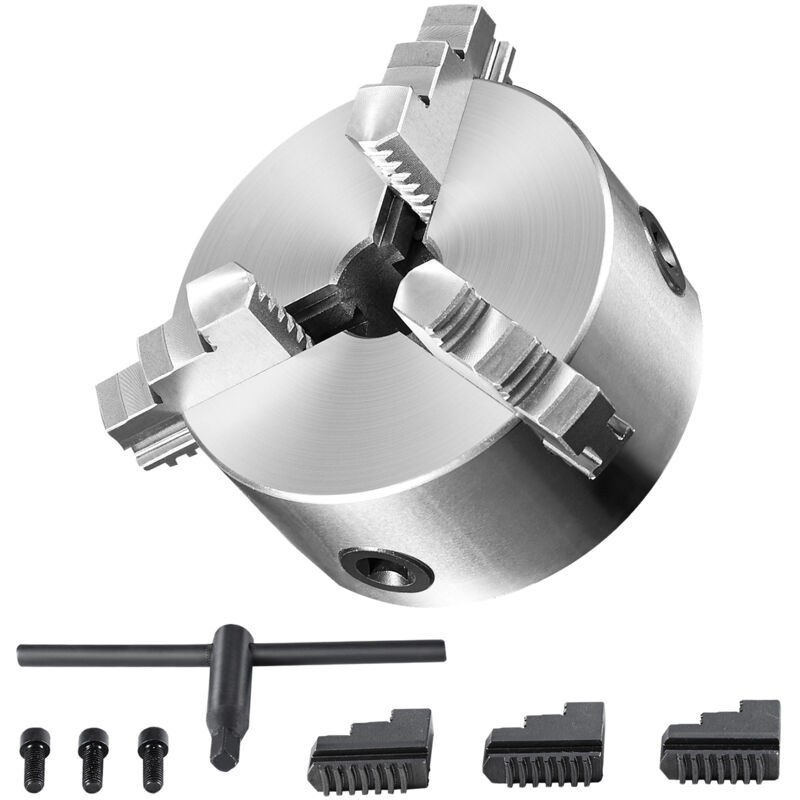 Mandrin de tour à 3 mâchoires Mophorn mandrin à centrage automatique de 4 pouces, plage de serrage de 2 à 100 mm, mâchoires réversibles avec clé en