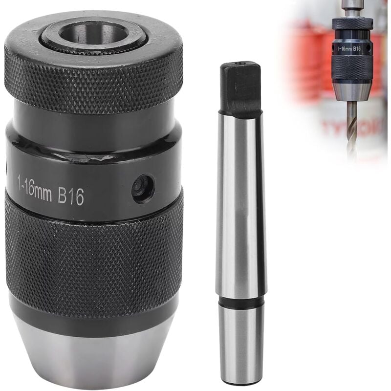 Mandrin Perceuse de Tour sans Clé 1-16mm à Serrage Automatique MT2 - B16 Arbre, pour Mandrins de Tour Serrer l'outil, Mandrin de Perçage, Mandrin