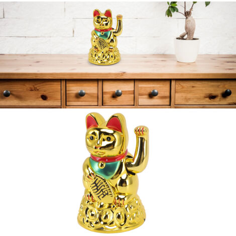 Maneki-neko Katzenfigur MLY46A, vergoldeter elektrischer Kunststoff, 15 cm große dekorative Skulptur