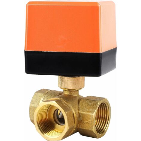 Manette 1/4 Vanne Motorisee 3 Voies Electrovanne Motorisée DN25 1 Pouces AC 230V Laiton Vanne de Zone Vanne à Bille Motorisée Vanne électrique