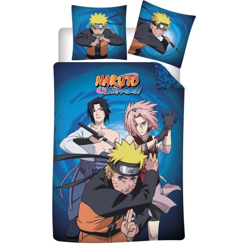 Parure de lit réversible Naruto - Naruto avec Sasuke et Sakura - 140 cm x 200 cm