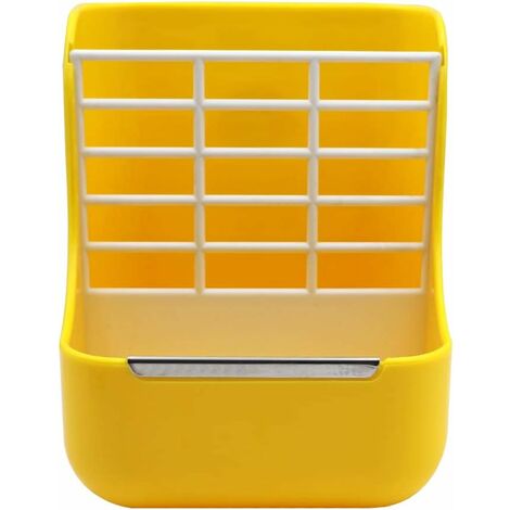 Mangeoire 2 en 1 pour animal domestique et châssis pour graminées pour lapins, chinchillas, cochons d’Inde, petits animaux, anti-morsure avec ensemble fixe (jaune)