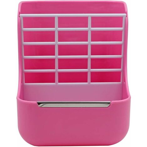 Mangeoire 2 en 1 pour animal domestique et châssis pour graminées pour lapins, chinchillas, cochons d’Inde, petits animaux, anti-morsure avec ensemble fixe (rose)