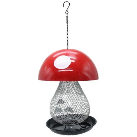 Mangeoire à colibris en forme de champignon, mangeoire à oiseaux suspendue en métal rouge