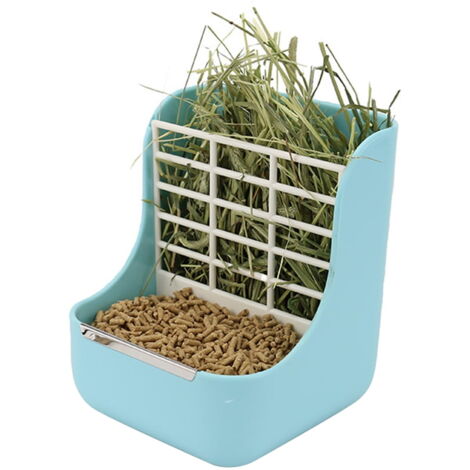 Mangeoire à foin pour lapins, mangeoire à foin suspendue, distributeur à double usage - Bleu