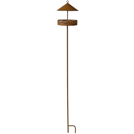 Mangeoire à oiseaux à planter en fer patiné rouille – Dimensions 20x20x135 cm – Résistante aux intempéries et stable face au vent – La Grande Prairie
