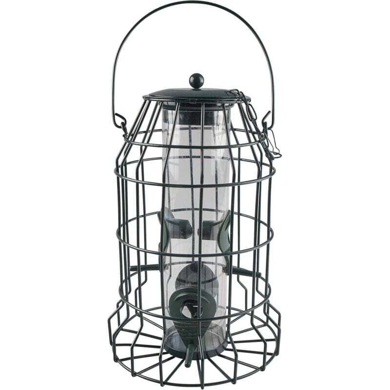 Mangeoire à oiseaux de style silo avec dispositif anti-prédateurs - modèle suspendu - forme de silo - couleur anthracite.