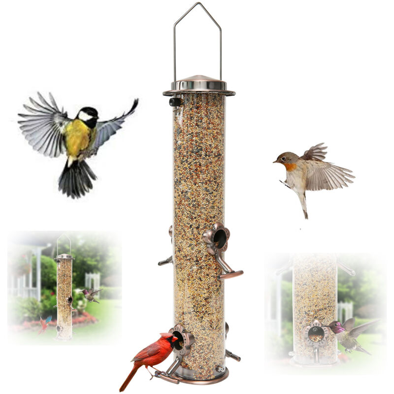 Mangeoire à oiseaux d'extérieur à suspendre pour jardin et cour avec 4 ports d'alimentation pour l'observation des oiseaux