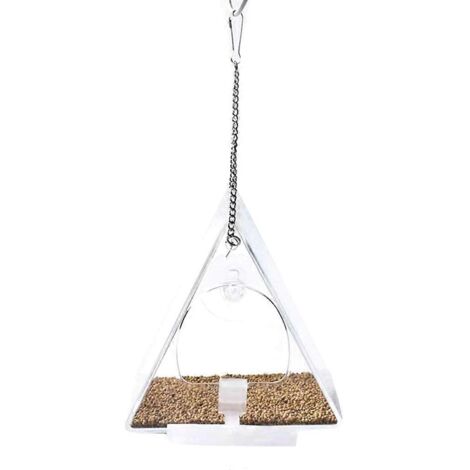 Mangeoire à oiseaux en acrylique transparent avec perchoir pour fenêtre, à suspendre à l'extérieur