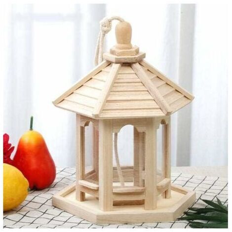 Mangeoire à oiseaux en bois fait main – Capacité 1 000 ml – Dimensions 20x20x26 cm – Pour mésanges et perroquets – Installation facile