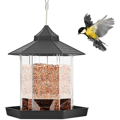 Mangeoire à Oiseaux en Plastique Suspendu Mangeoire à Oiseaux avec Toit Et Plateau pour Jardin Extérieur Patio Cour Arrière Preuve Écureuil - Gris