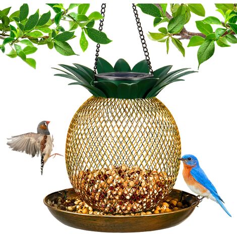 Mangeoire à oiseaux solaire à grille d'ananas rétro pour suspension extérieure