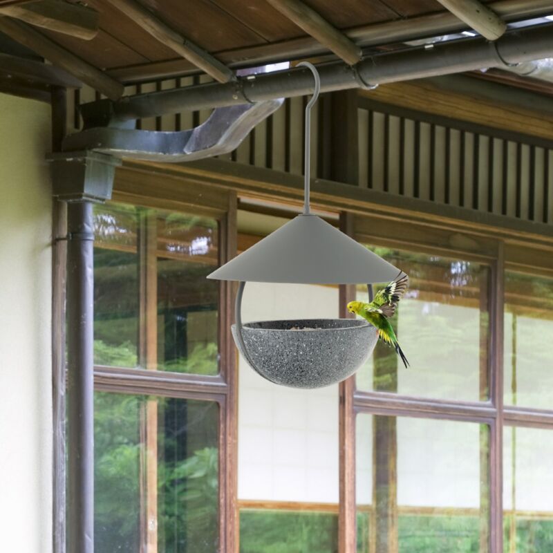 Mangeoire à Oiseaux Suspendue 270ml Abreuvoir et Bain d'Oiseaux avec Dôme Résistant aux Intempéries Crochet et Bol d'Eau CW1684 design in