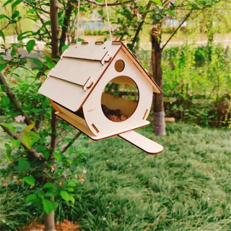 Mangeoire à oiseaux suspendue à monter soi-même, décoration de jardin extérieure et intérieure (voir photo)