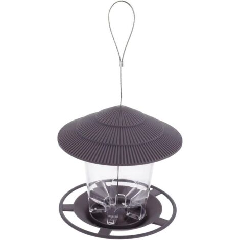 Mangeoire à Oiseaux Suspendue Automatique avec Toit Étanche en Plastique Gris, Capacité Moyenne, pour Jardin Extérieur, pour Oiseaux Sauvages et Amateurs de Nature
