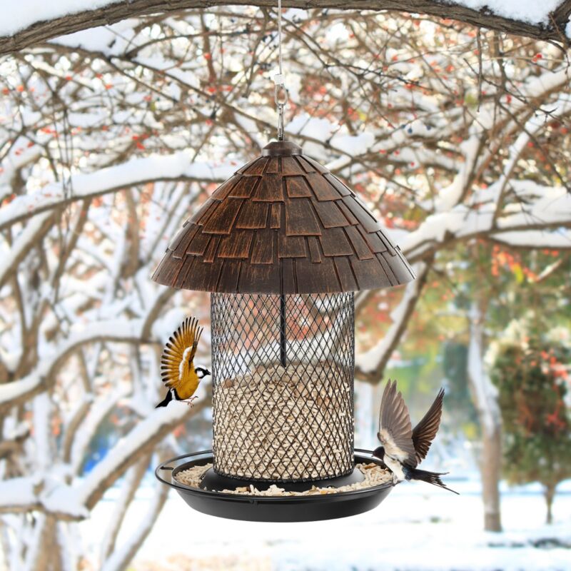 Mangeoire à Oiseaux Suspendue Sauvages d'Extérieur avec Dôme en Résine Résistant aux Intempéries et Trous de Drainage CW8122 design in