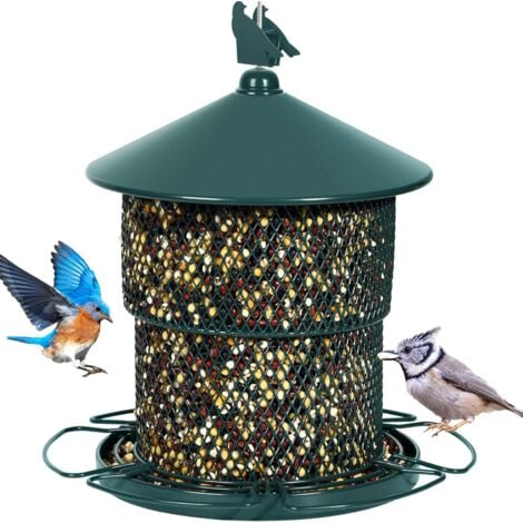 UMNUOU Mangeoire à oiseaux,Mangeoire pour oiseaux sauvages en métal à suspendre à l'extérieur, capacité de graines, tube en maille, mangeoires pour graines de tournesol, décoration de jardin, vert