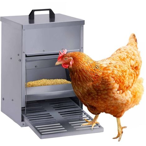 Mangeoire à pédale pour poules distributeur automatique 5 kg anti-nuisibles - Métal-clair
