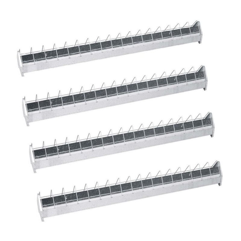 Lot de 4 Mangeoire Métalliques pour Poules Grille 100x10x13 cm Système anti-affichage Pour 24 poules