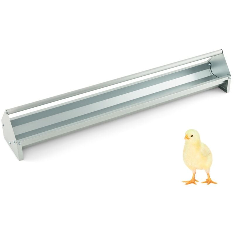 Mangeoire à Poulet en Métal Mangeoire pour Poules en Métal Galvanisé Trous de Drainage Poignée Rotative Mangeoire à Volaille Argent CW1956 design in