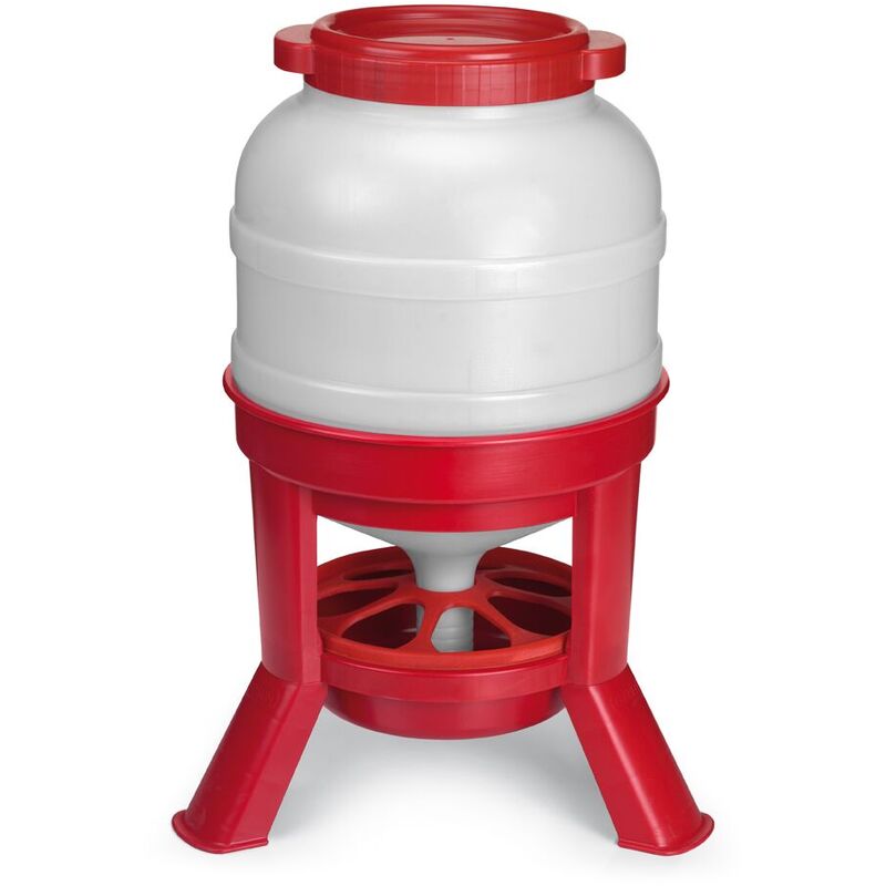 Mangeoire à Trémie Volailles Plastique Avec Pieds 30l Rouge Et Blanche Gaun