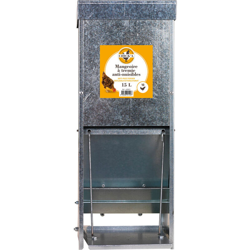 Mangeoire à trémie anti-nuisibles galvanisée 15 l pour 10 poules Chick'a