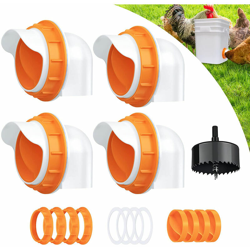 KZQ - Mangeoire Automatique pour Poules à 6 Ports - Kit de Mangeoire à Gravité diy pour Seaux, Tonneaux, Bacs