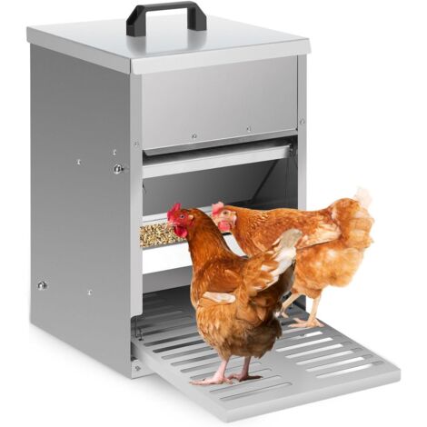 Mangeoire automatique pour poules avec marchepied, couvercle, 5 kg, galvanisé, étanche, anti-rats - Accessoire idéal