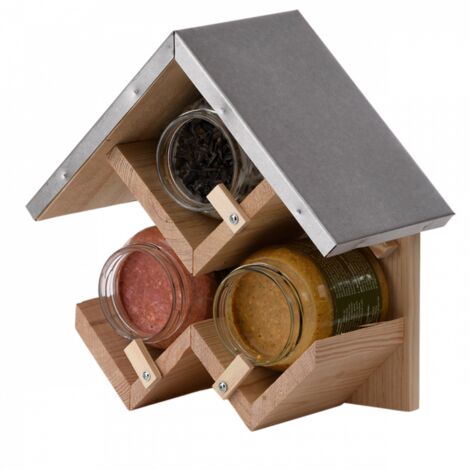 Mangeoire beurre cacahuètes triple - L 24,3 x P 13,3 x H 24,7 cm - Bois pin, zinc - Livraison gratuite - Marron