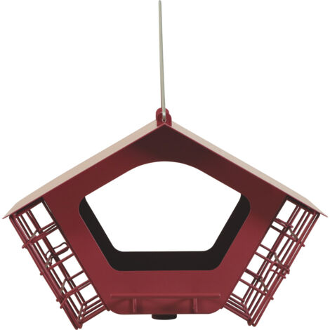 Mangeoire Cabane duo XL rouge pour graines et blocs de graisse pour oiseaux - zolux