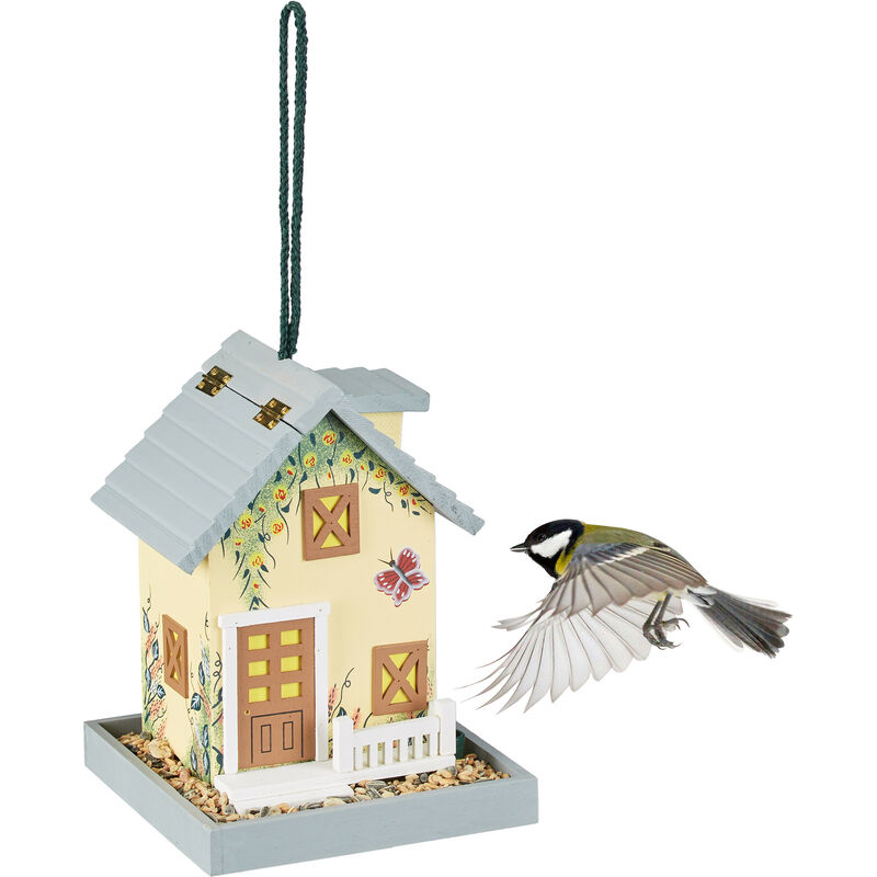 Mangeoire d'extérieur pour oiseaux, cabane de jardin en bois, à suspendre, HLP: 23,5x18x18 cm, multicolore