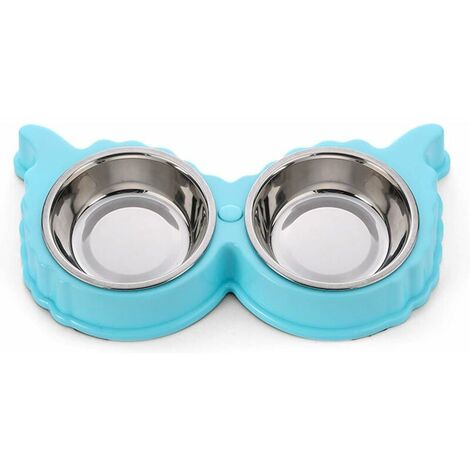 Mangeoire Double pour Chatons,Double Bol pour Animaux de Compagnie,Bol pour Chien en Acier Inoxydable avec Bols pour Animaux de Compagnie antidérapants avec Support à Oreilles Pointues(Bleu)