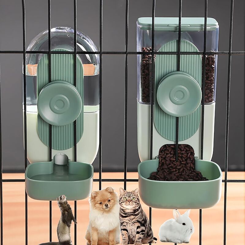 Mangeoire et abreuvoir automatiques pour cage suspendue 925 ml, recharge par gravité et système d'aspiration pour animaux de taille moyenne, chiot,